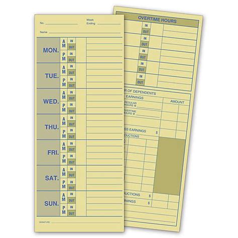 Weekly Time Card, Manila Tag Stock .